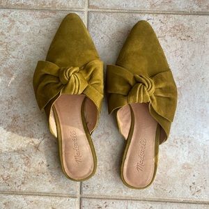 Madewell Olive Green Suede Remi Bow Mules Slip-On Leathers Sole Women’s Size 7